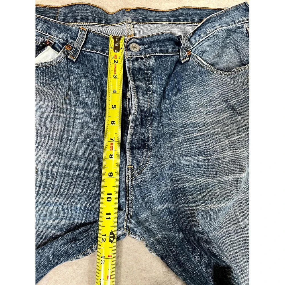 Levis 501 Original Fit‎ Jeans Mens 36x34 Blue Whisker Denim Cotton Logo Mid Rise